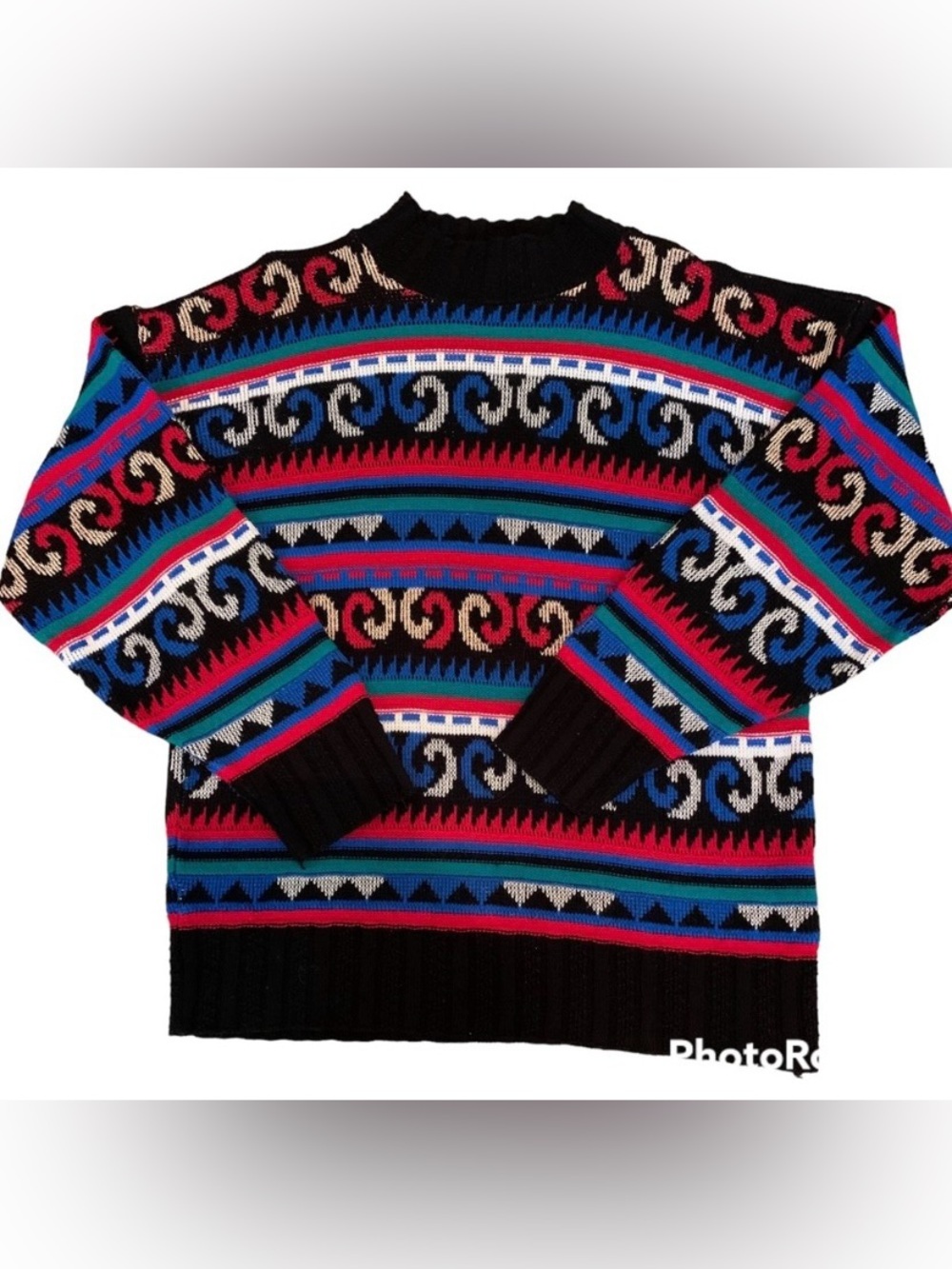 Vintage Adele Knitwear Acrylic 80’s Sparkle Sweater-Red Blue Silver-Size XL USA
